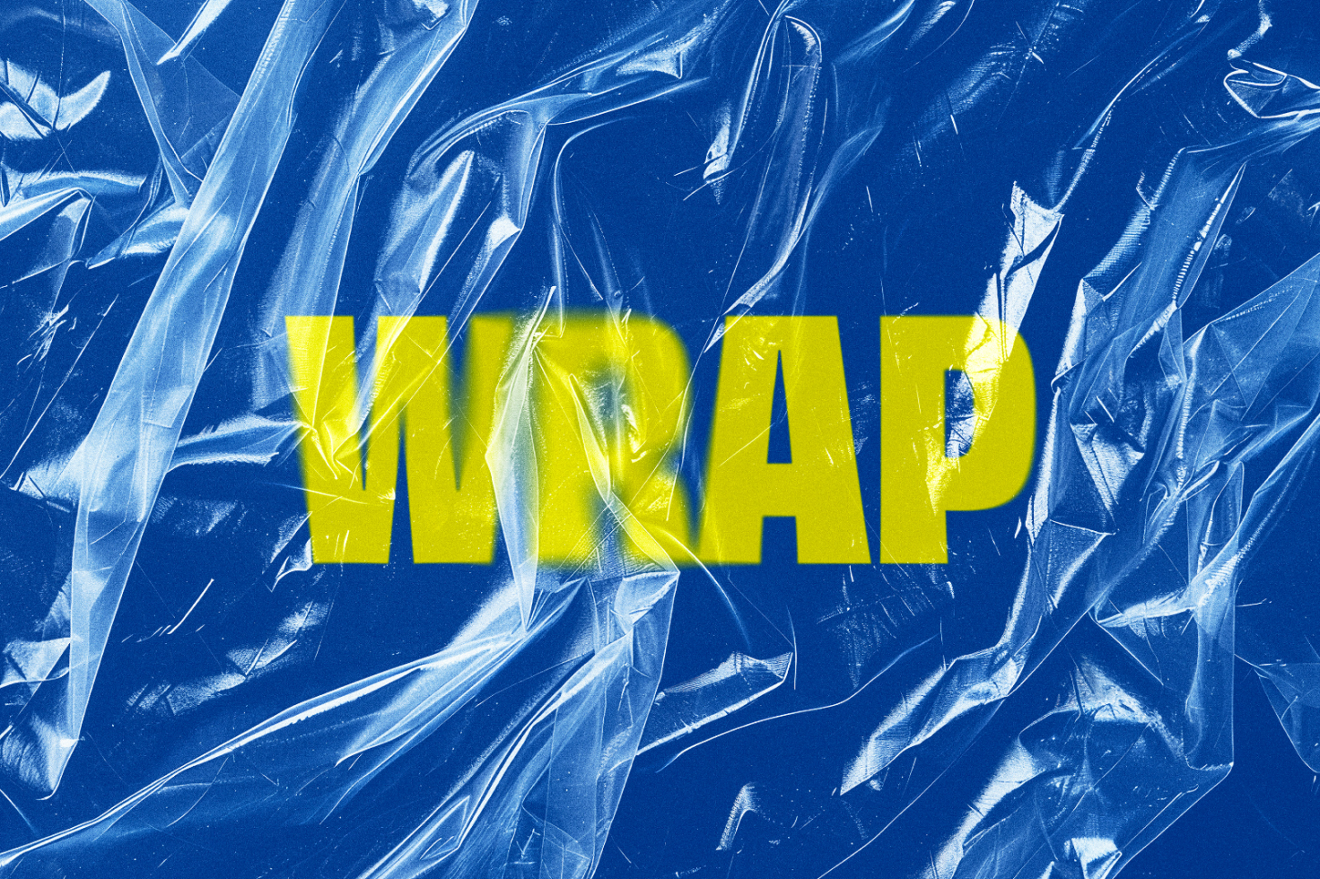 Plastic texture mockup featuring the word wrap in bold yellow letters on a blue background perfect for designers and digital assets use in presentations