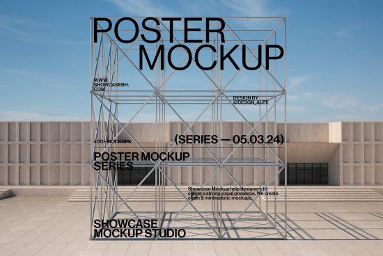 Poster Mockup Series with a minimalist architectural background. Ideal for showcasing design projects. Keywords: Poster Mockup, Design Showcase, Minimalist, Templates