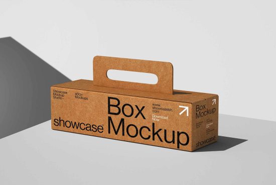 Kraft paper box mockup on white background with shadow showcasing brand logo use this mockup template for packaging design project PSD download for designers