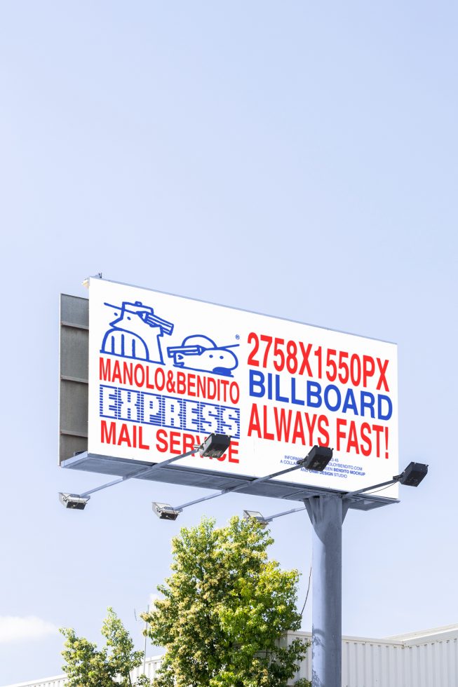 Outdoor billboard mockup template 2758x1550px showcasing express mail service ideal for designers graphical presentations high quality editable for visual projects