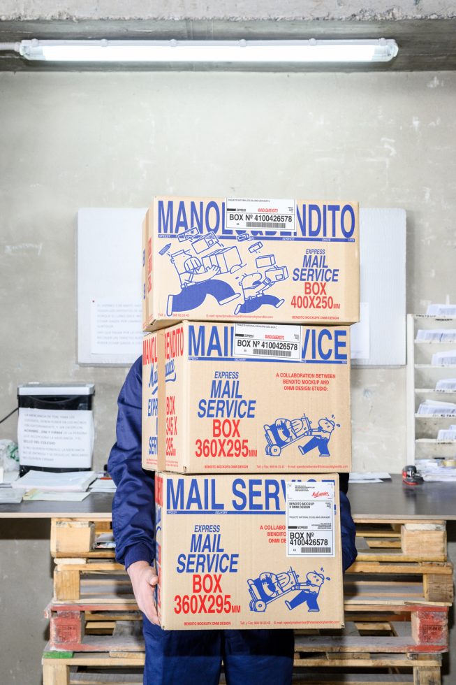 Stacked cardboard mail service boxes mockup featuring express delivery labels, ideal for showcasing branding and packaging designs, suitable for designers