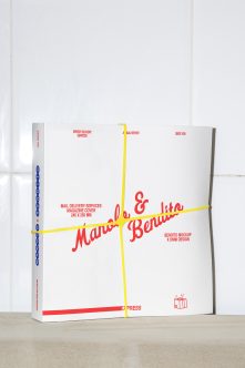 Red version of magazine cover mockup with yellow tape wrapped around spine