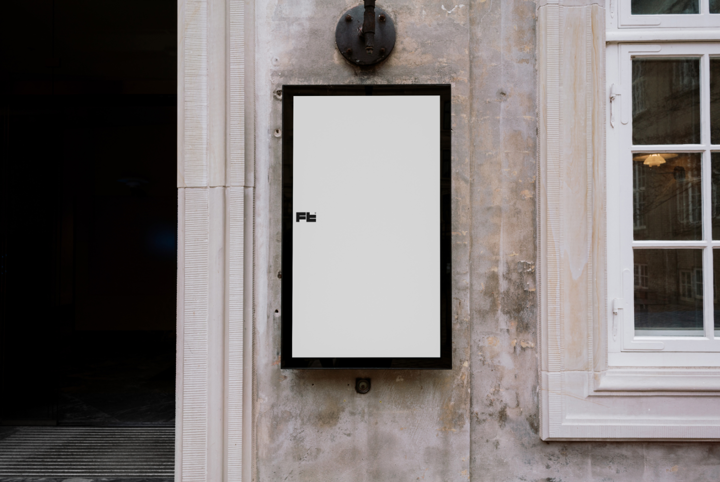 Outdoor vertical billboard mockup on old building wall display frame template for designers isolated ad space urban street scene for graphic presentations