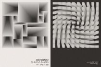 Split layout with soft gradient squares on left, twisted gradient ribbons on right