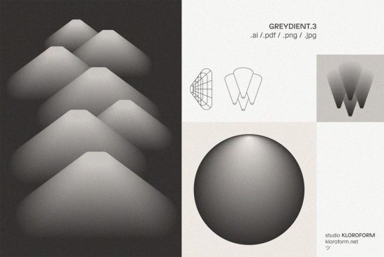 Gradient abstract design resources. Includes vector shapes, layered gradients, and a circular gradient background. Digital assets in AI, PDF, PNG, JPG formats.