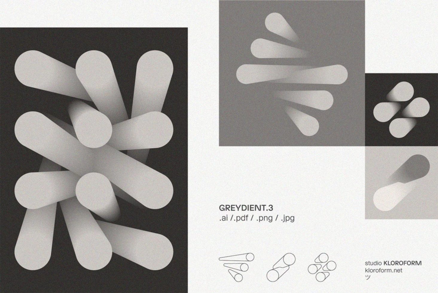 Abstract digital graphics GREYDIENT3 with gradient shapes in .ai .pdf .png .jpg formats. Perfect for designers seeking modern vector art for templates and mockups.