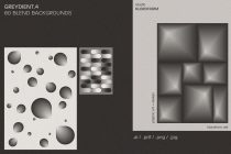 Greydient.4 pack with 60 grayscale blend backgrounds featuring spheres, pillows, organic shapes