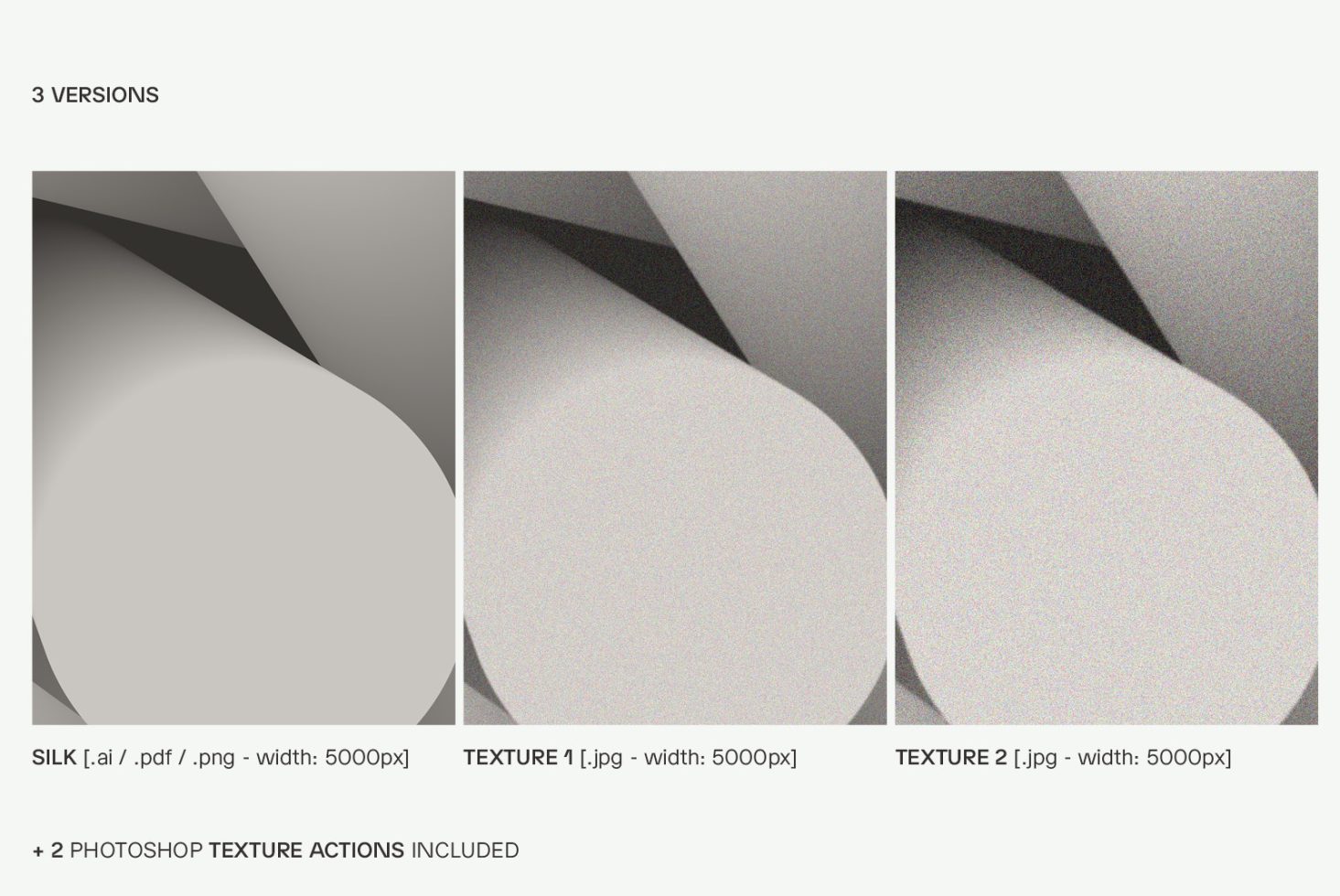 Three textured abstract designs in high resolution 5000px formats .ai .pdf .png .jpg suitable for digital asset marketplace including Photoshop actions textures.