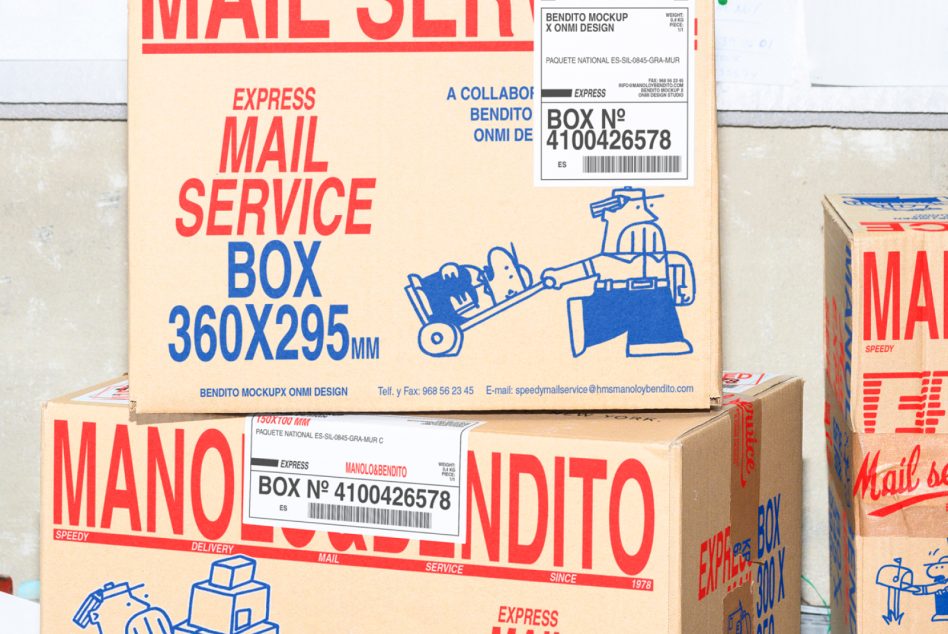 Express mail service boxes with shipping labels. Mockup for product packaging templates for designers. Suitable for graphic design projects and presentations.