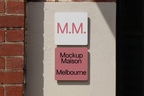 Street signage mockup template featuring two square signs for branding. Ideal for designers creating exterior signage presentations. Keywords: mockup, template, branding.