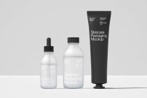 Black dropper bottle, black spray bottle, black tube with pump mockup