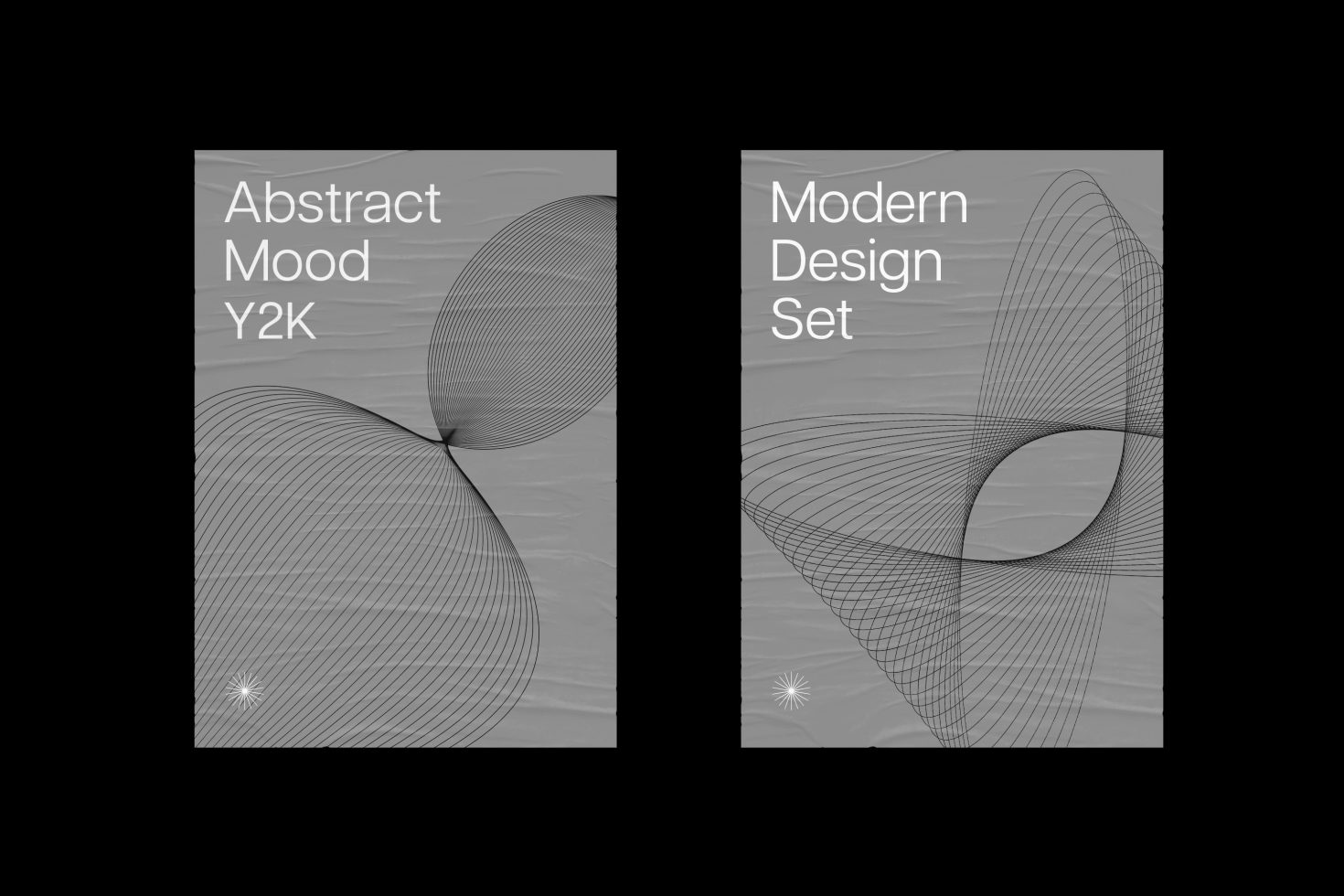 Abstract Mood Y2K Modern Design Set with geometric patterns on gray background Digital asset for designers Keywords Mockups Fonts Graphics Templates