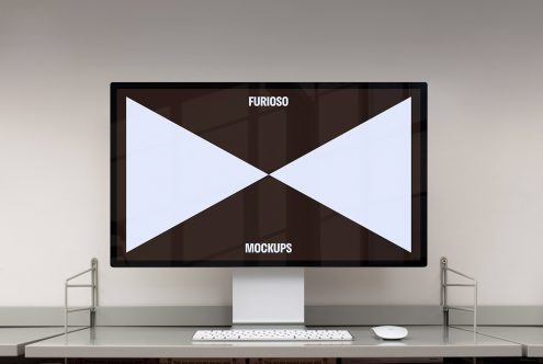 Desktop computer screen mockup for designers showing design and layout previews. High-resolution template for UI UX design, web development, and graphic projects.