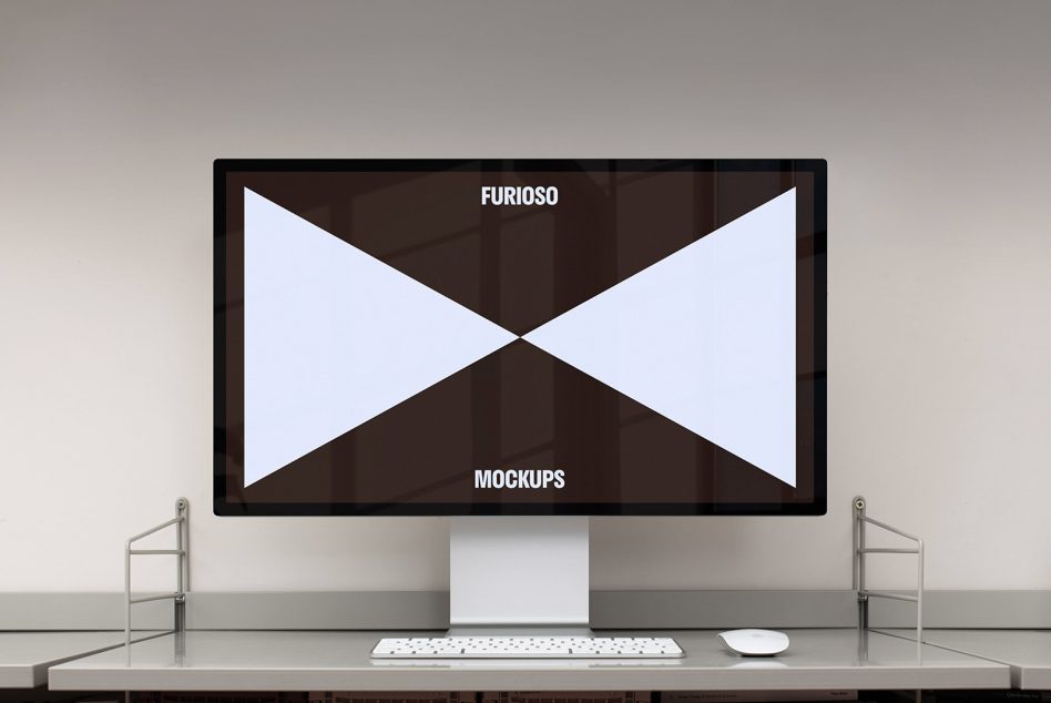 Desktop computer screen mockup for designers showing design and layout previews. High-resolution template for UI UX design, web development, and graphic projects.