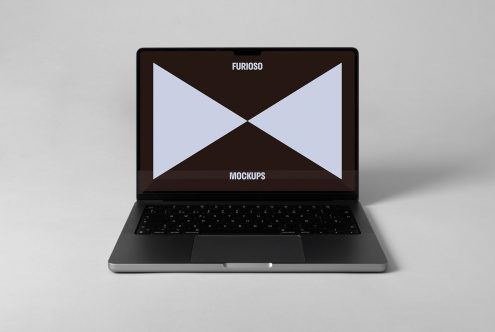 Laptop screen mockup with minimalist design background, suitable for digital asset presentations. Ideal for designers showcasing projects. SEO keywords: Mockups, Templates