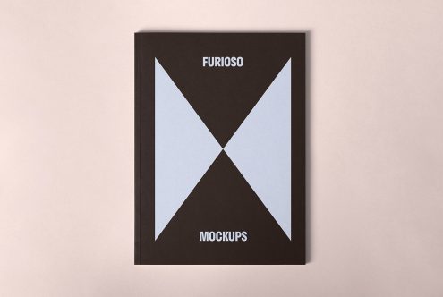 A book cover with a modern geometric design displaying the text Furioso and Mockups. Ideal template for designers looking for mockup resources and graphic inspiration.