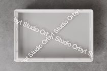 White tray mockup with diagonal text bands casting soft shadows