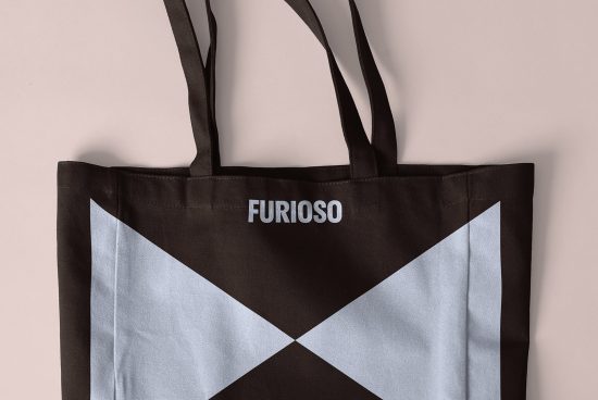 Canvas tote bag mockup featuring FURIOSO text with geometric design. Ideal for branding and marketing in digital assets for designers. Mockups, bag, tote, design.