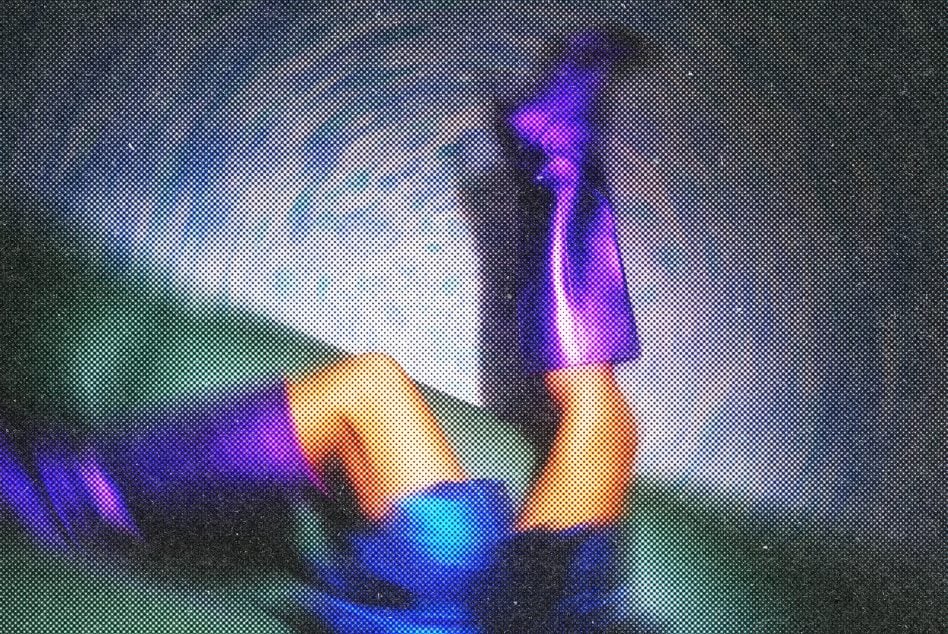 Abstract halftone graphic with vivid colors featuring a blurred figure in motion digital asset for designers perfect for backgrounds and modern templates