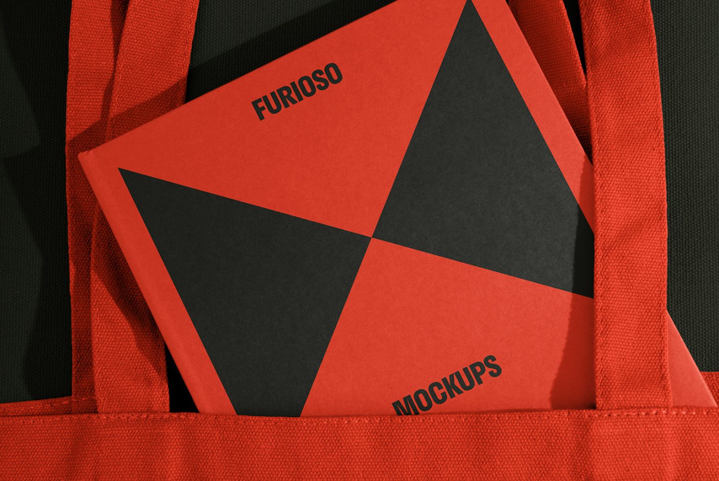 Red and black geometric design bag with Furioso and Mockups on it perfect for designers digital assets mockups templates graphics fonts marketplace Photoshop