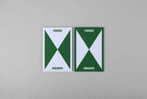 Two green and white flyer mockups titled Furioso on a light gray background perfect for designers. Use these templates for showcasing your graphic design projects.