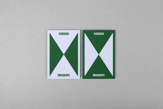 Two green and white flyer mockups titled Furioso on a light gray background perfect for designers. Use these templates for showcasing your graphic design projects.