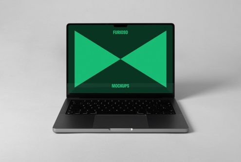 Laptop mockup with green screen. Use this PSD file for presentations, digital designs, visual assets. Perfect for designers needing realistic mockup templates.