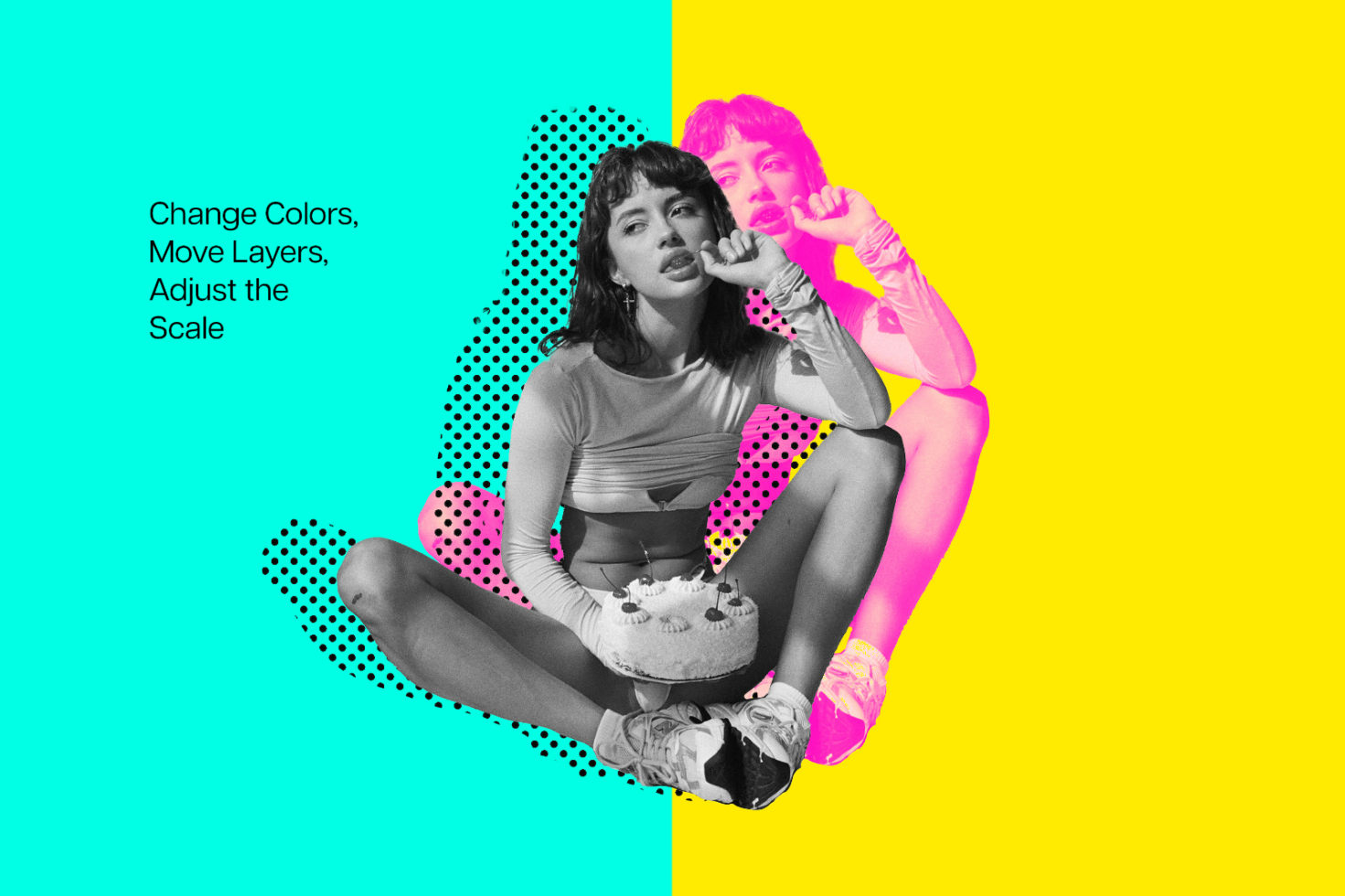 Colorful designer template with a modern pop art style. Customize colors, layers, and scale. Perfect for creative digital design projects and mockups.