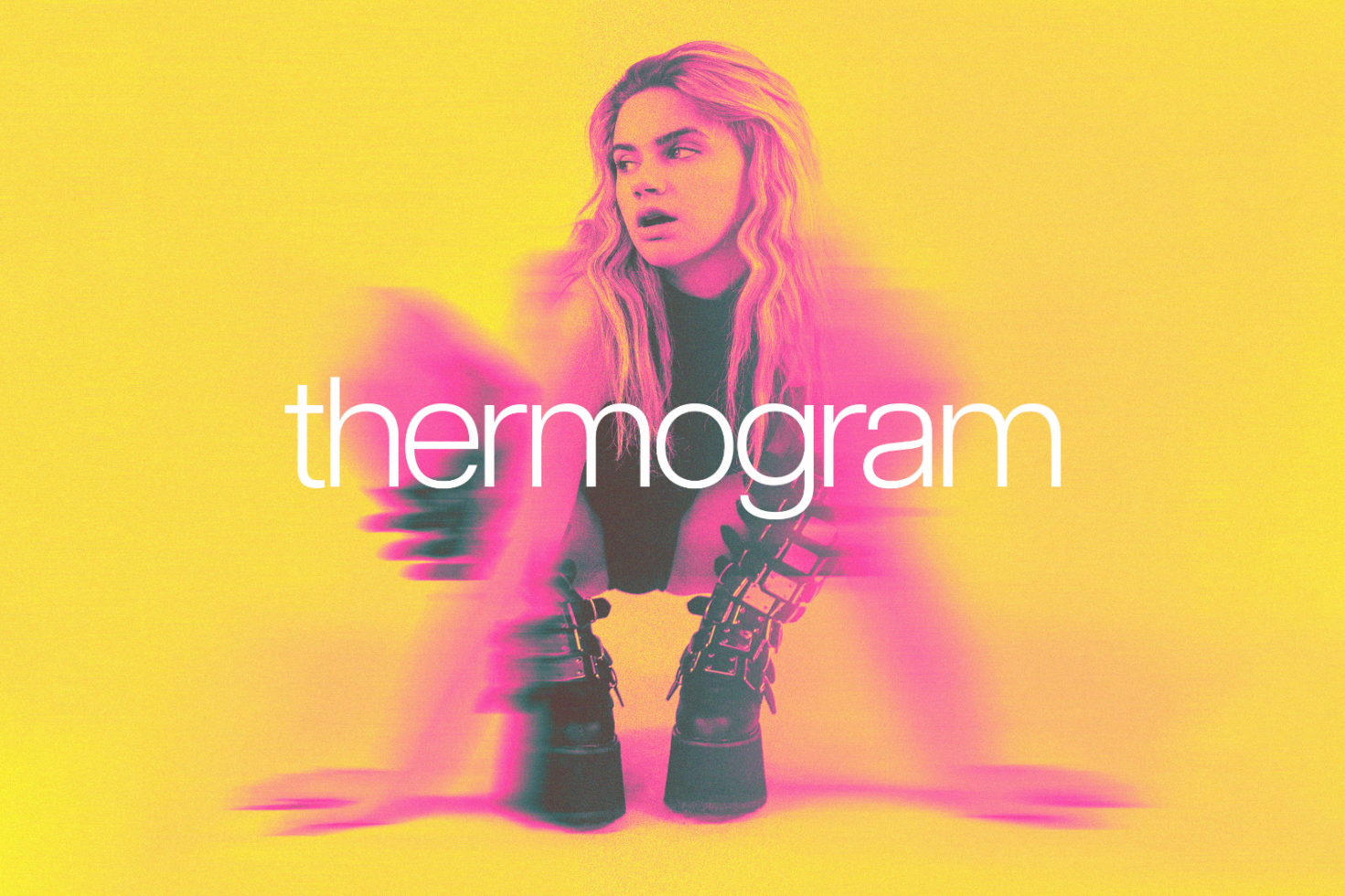 Thermogram effect graphic design mockup featuring a woman with colorful thermal imaging style. Perfect for designers seeking unique and vibrant visuals