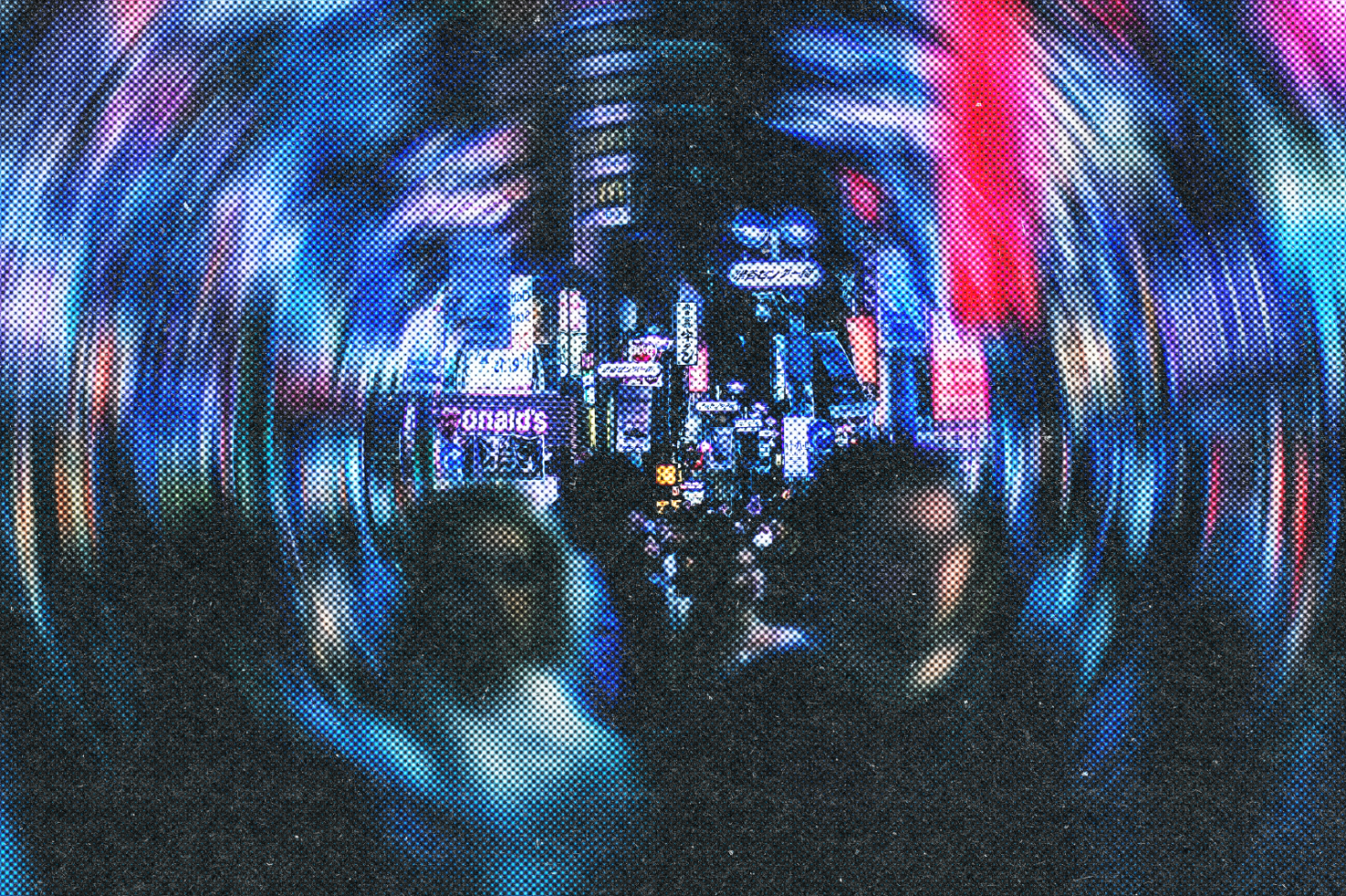 Blurry neon cityscape with abstract motion effect suitable for digital graphics, templates, and mockups. Urban, vibrant, and dynamic design elements.