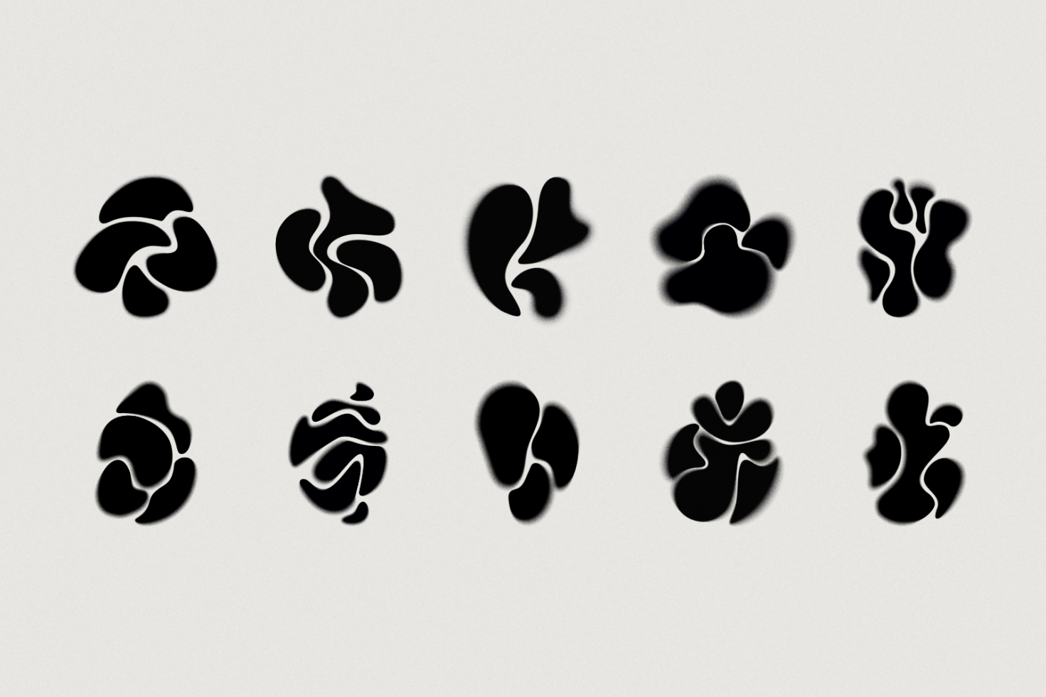 Set of 10 abstract organic shapes in black with white outlines on a light background. Perfect for graphic design projects, templates, and mockups.