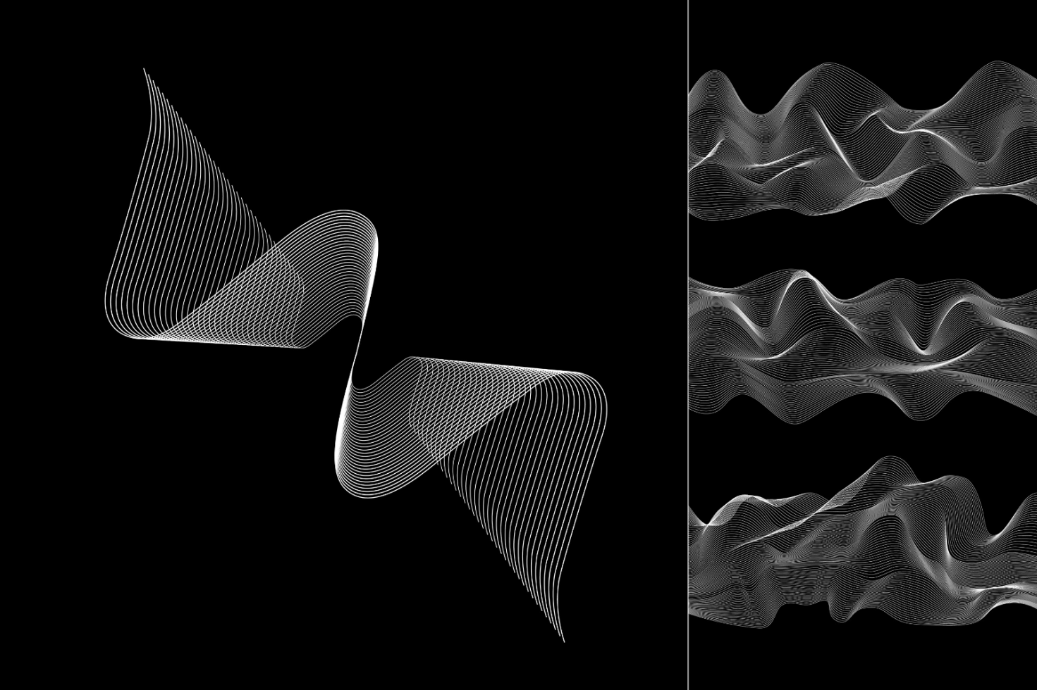 Abstract wave vector graphics set with black background for designers. Ideal for mockups, templates, graphic designs, or as digital assets.