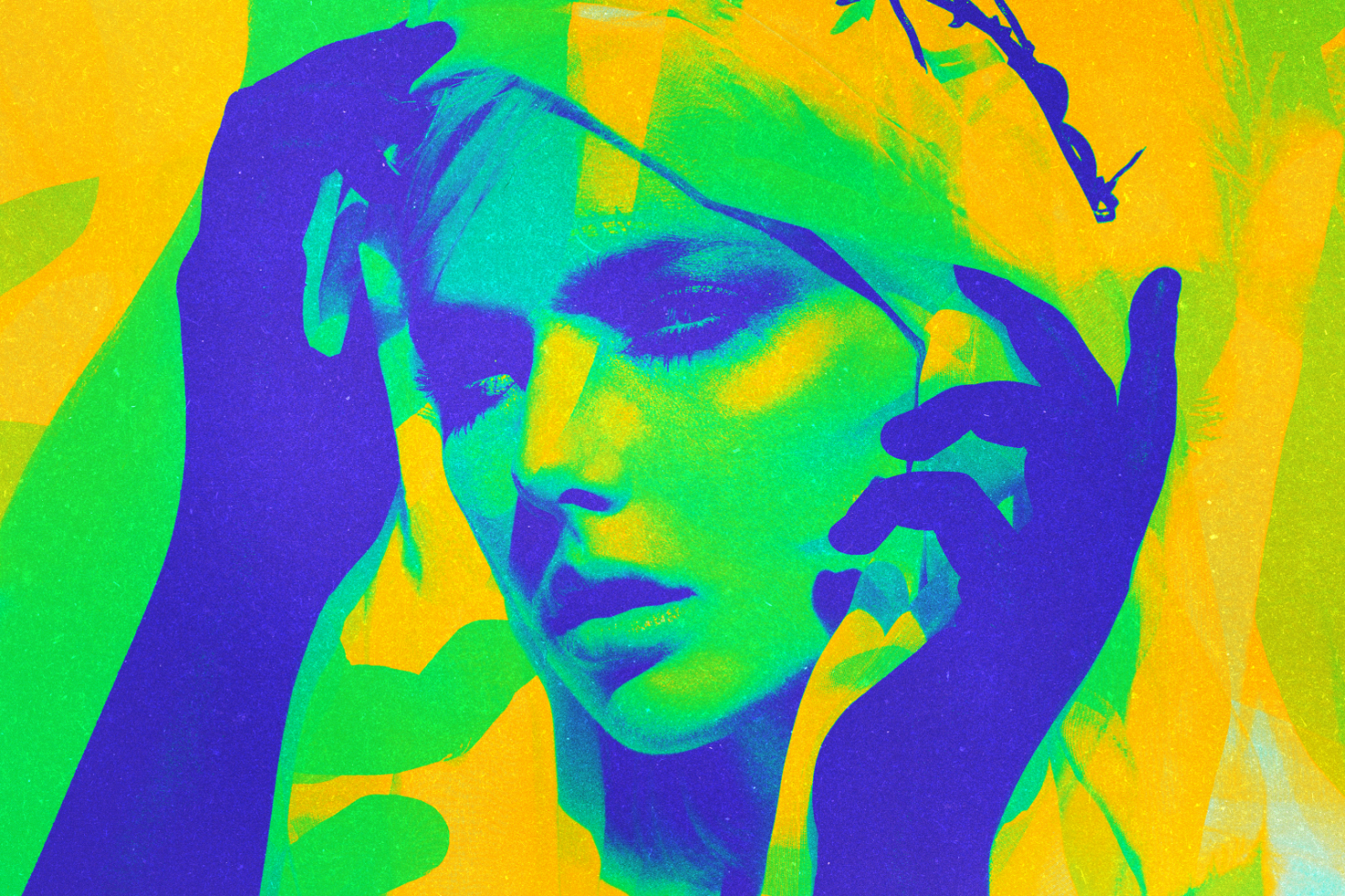 Digital art featuring a vibrant portrait of a person with abstract colorful overlays. Ideal for graphic designers and digital illustrators seeking unique graphics.