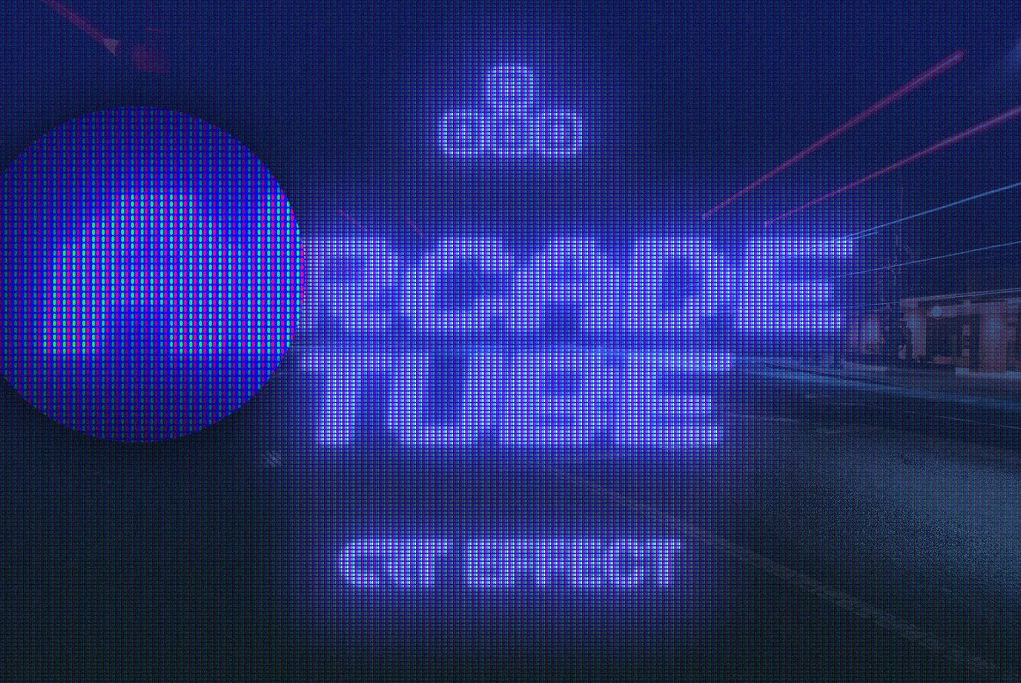 Neon arcade tube text effect with a pixelated grid overlay, ideal for designers looking for eye-catching fonts or graphics for retro-themed projects.