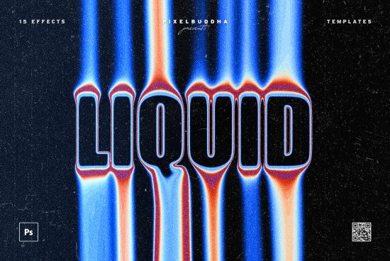 Abstract liquid text effect template featuring 15 effects for Adobe Photoshop Perfect for designers seeking vibrant and dynamic visuals in graphics mockups templates