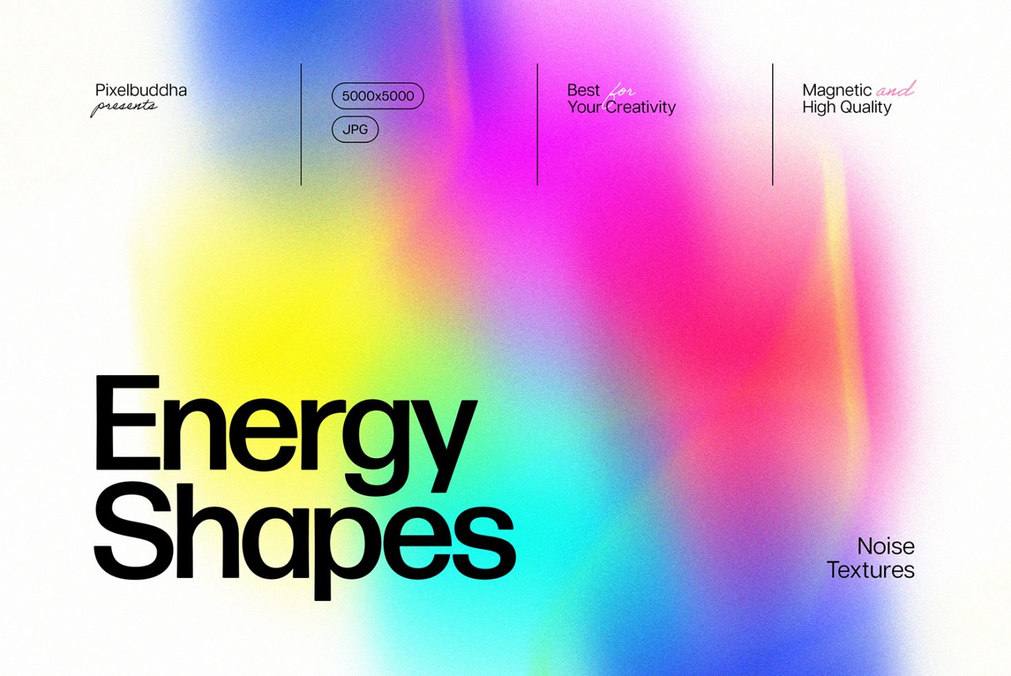 Energy Shapes Noise Textures features vibrant, colorful gradients high-quality 5000x5000 JPG graphics ideal for creative digital design projects and mockups.