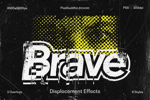 Brave displacement effects 4500x3000px PSD digital asset for designers includes 3 overlays 6 styles ideal for mockups graphics templates 300dpi Pixelbuddha