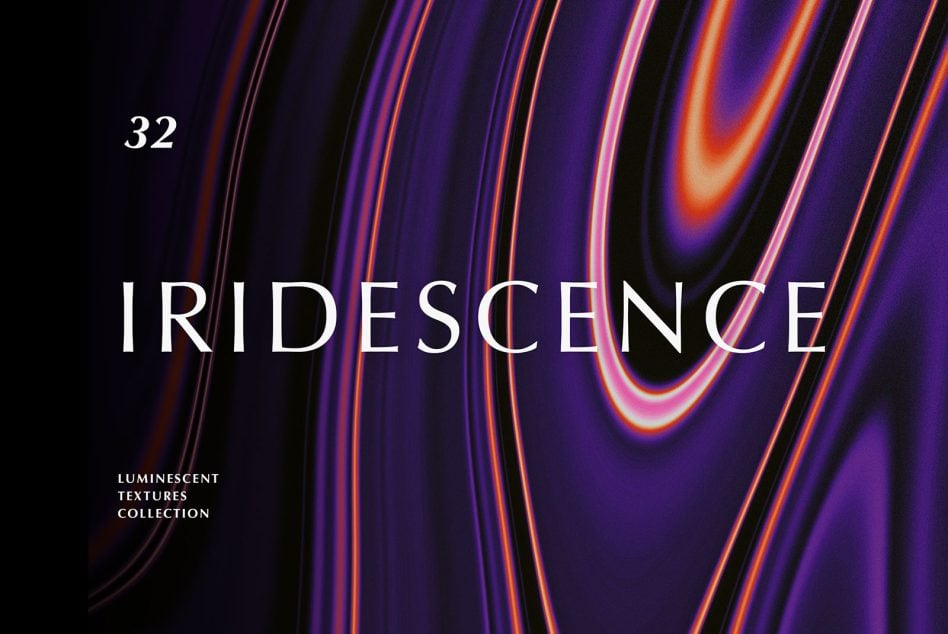 Iridescence 32 texture pack with neon swirls of pink, orange, purple on dark background