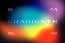 Colorful gradient backgrounds flowing from blue to purple to yellow to red with grainy texture overlay