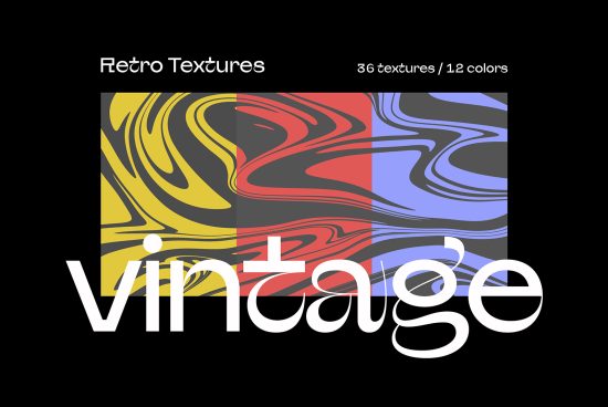 Retro textures design pack with 36 textures and 12 colors ideal for designers in need of vintage graphics. Perfect for digital assets in mockups and templates.