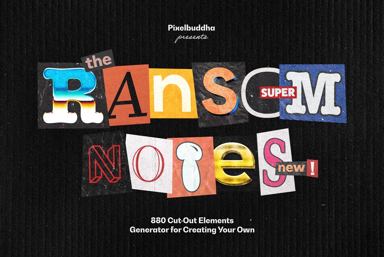 Ransom Notes Generator includes 880 cut-out elements for creating custom designs perfect for mockups, templates, fonts, and graphics. Ideal for designers.