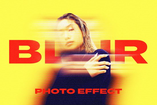 Blir photo effect design showcasing a blur effect on a person with a bright yellow background and bold red text ideal for templates graphics mockups designers