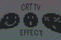 Glitchy RGB pixel noise overlay with dark silhouettes of buildings peeking through
