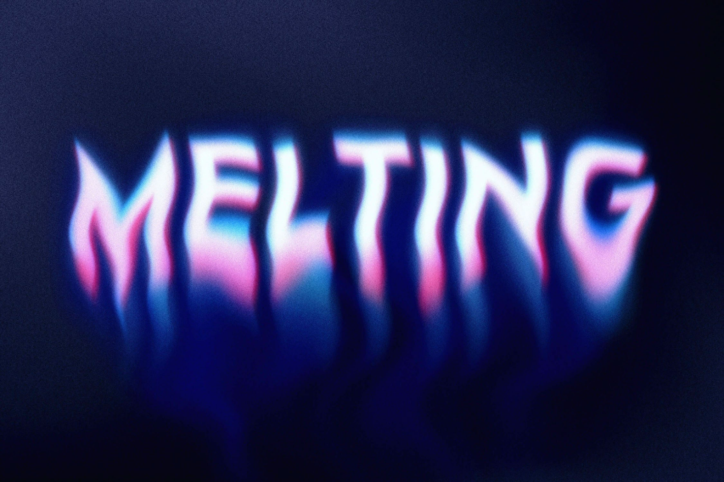 Melting text effect mockup with vibrant blue and pink colors on dark background ideal for designers creating unique graphics and templates for digital assets.