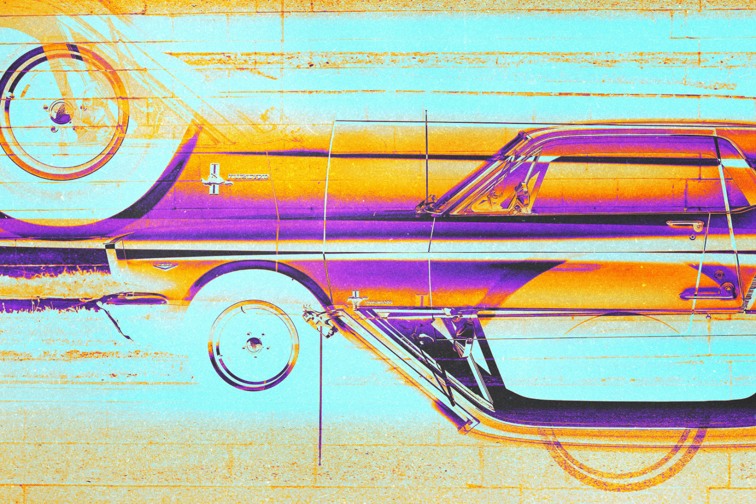 Colorful abstract car photo artwork perfect for digital assets in the Graphics category for designers on marketplaces, featuring bold retro hues.