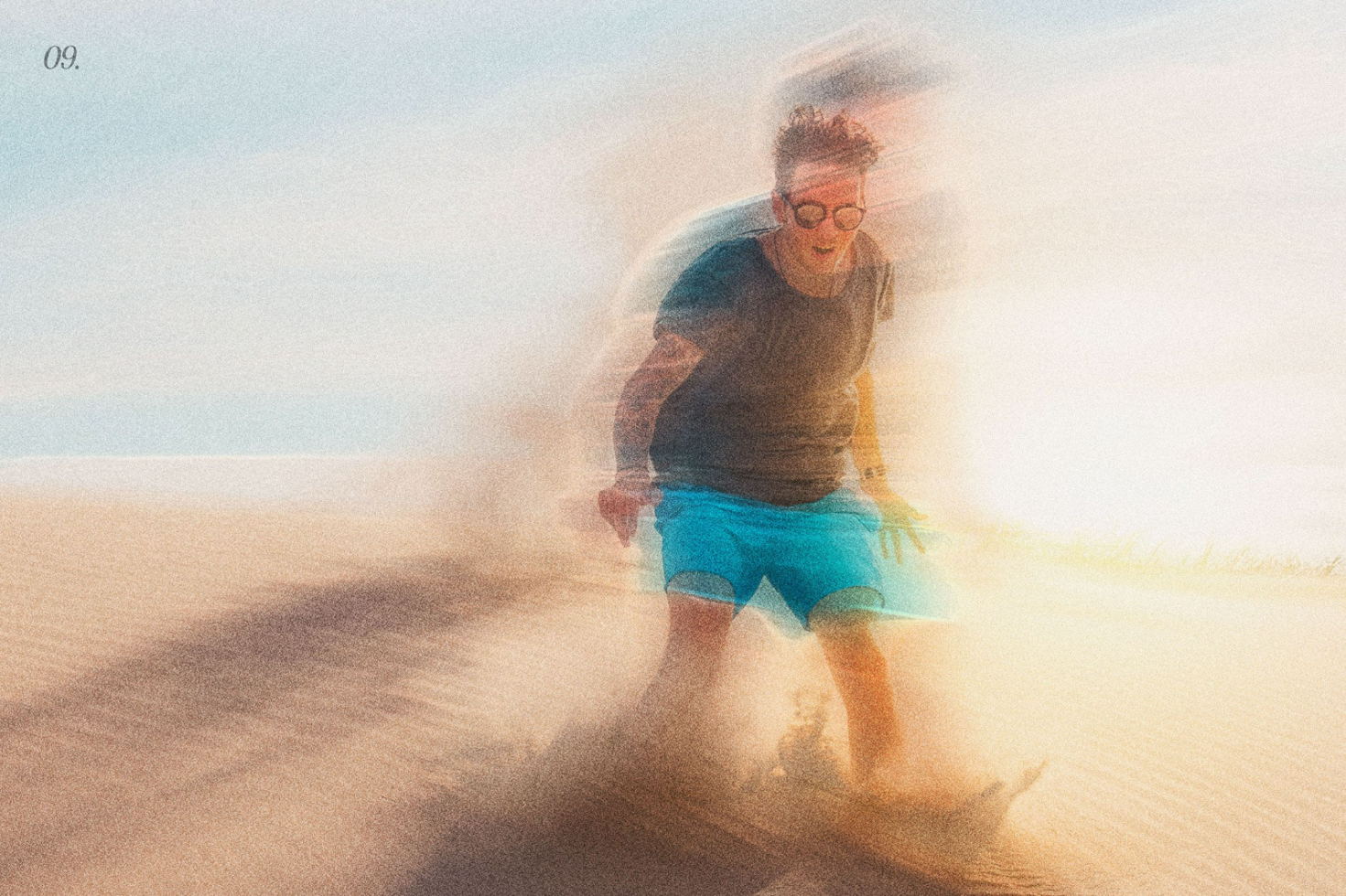 Dynamic sandboarding scene with motion blur effect ideal for graphics designers beach adventure vibrant colors high-speed action outdoor sports graphics panels