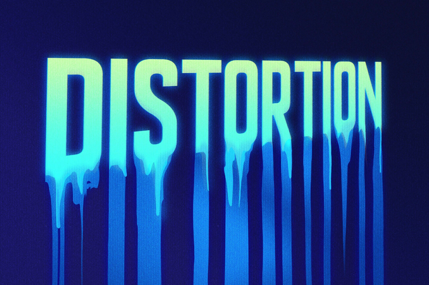 Distortion text effect with a blue neon drip style font graphics on a dark background ideal for designers seeking unique typography for digital assets templates.