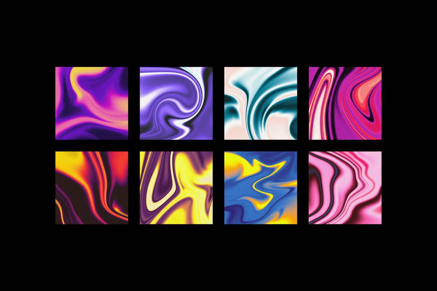 Collection of abstract fluid art designs featuring vibrant swirled colors textures for digital backgrounds graphics suitable for templates and creative mockups