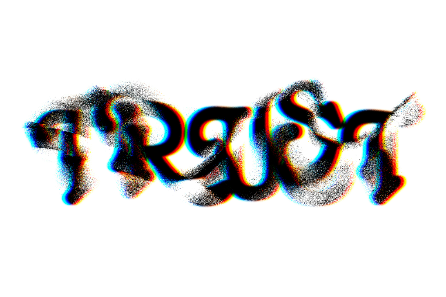 Vintage distorted glitch text Trust typography design black white red cyan colors perfect for digital graphic design assets fonts templates designers