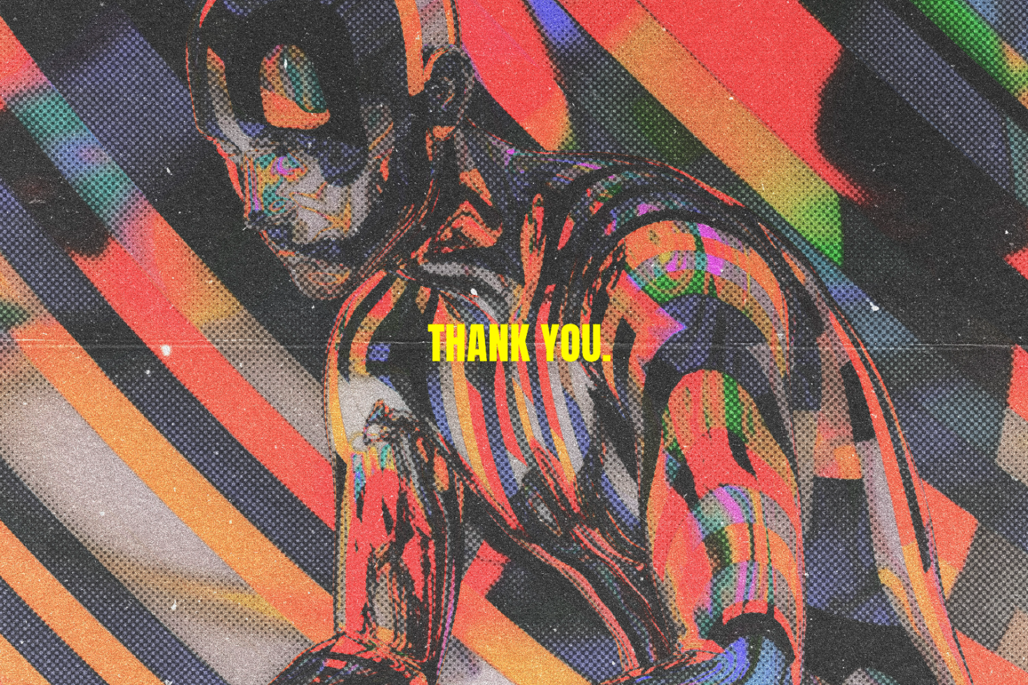 Colorful abstract graphic of a humanoid figure with a Thank You text. Perfect for digital assets, mockups, graphics, design templates, digital art, designer use.